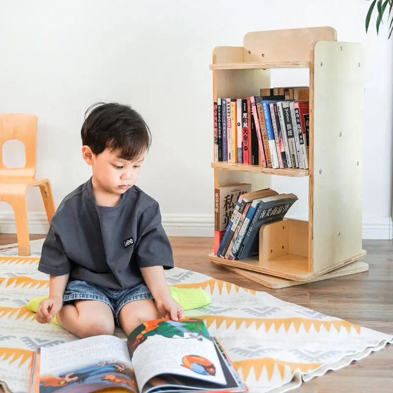 TOP Revolving Solid Wood Bookcase Wooden Bookcase Furniture Christmas Present Book Shelve Rack Bookshelf Kids Bookshelf Storage