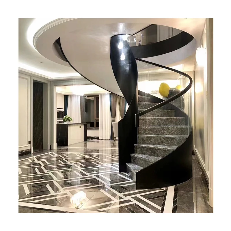 Factory Direct Sales Curved Glass Staircase Hand Railings Luxury Modern Curved Staircase with Glass Handrail Staircase