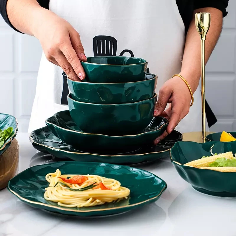 Wholesale Custom Logo Large soup noodle salad bowl fish plate Light Luxury Style Ceramic Dishes And Bowl Tableware Set