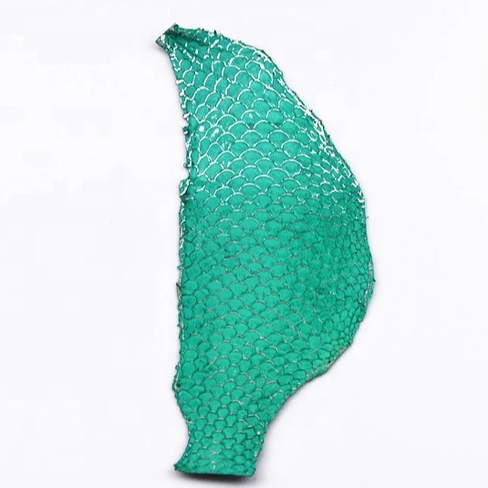 Green  Fish Skin Leather with silver side finish for wallet