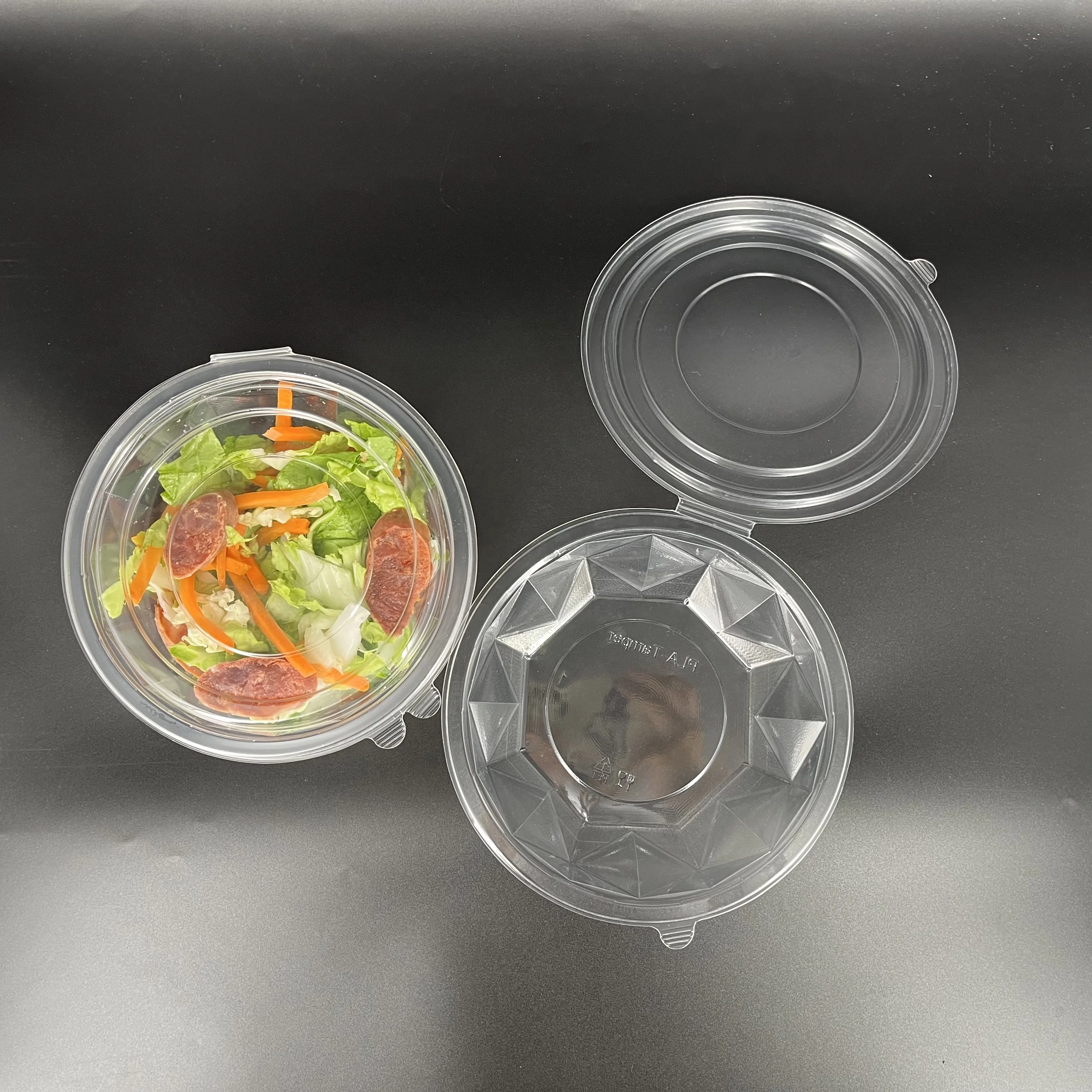 32oz Salad Bowl Round Food Container Fruit Box with Lid RPET Plastic Wholesale Disposable PET Transparent Blister Salad Tray