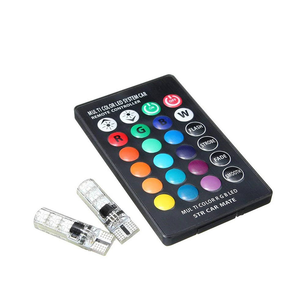 Автомобильная светодиодная лампа T10 RGB 12V 100LM 6SMD 5050 с пультом дистанционного управления, силиконовый стробоскопический светильник, водонепроницаемый