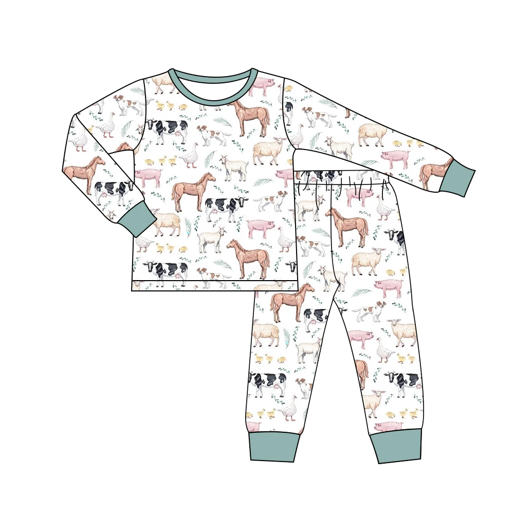 Children boutique home wear pajama pink pig long sleeve suit kids night wear baby autumn winter pajamas