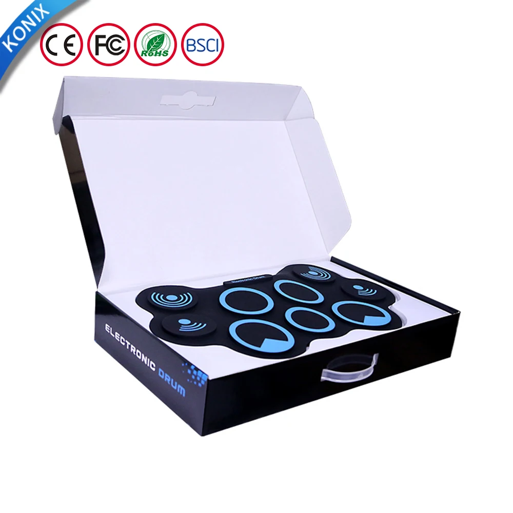 Konix Professional hot selling devil fish silicon pad Two big speaker roll up drum kit digital drum set with battery