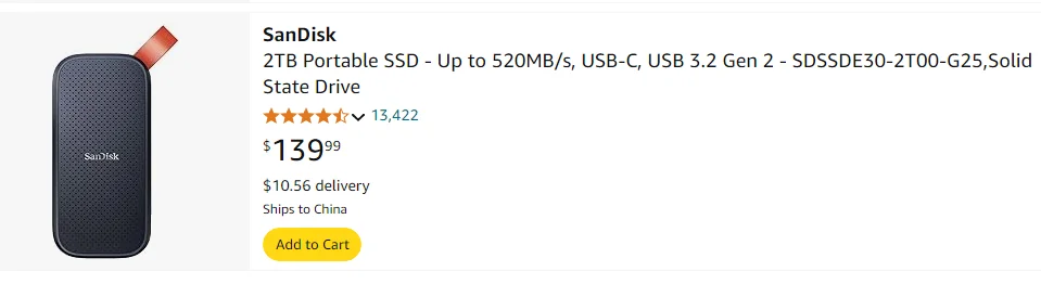 Product details 2TB Portable SSD - Up to 520MB/s,USB-C, USB 3.2 Gen 2-SDSSDE30-2T00-G25,Solid State Drive