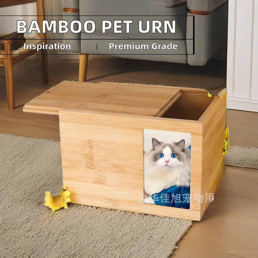 Wholesale Bamboo Cremation Urn for Pet Memorial Pet Funeral Supply with Photo Frame Dog Cat Coffin for Animal Memorial Occasion