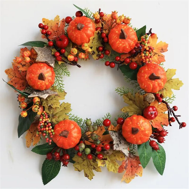 Halloween decor Autumn style pumpkin maple leaf berry wreaths