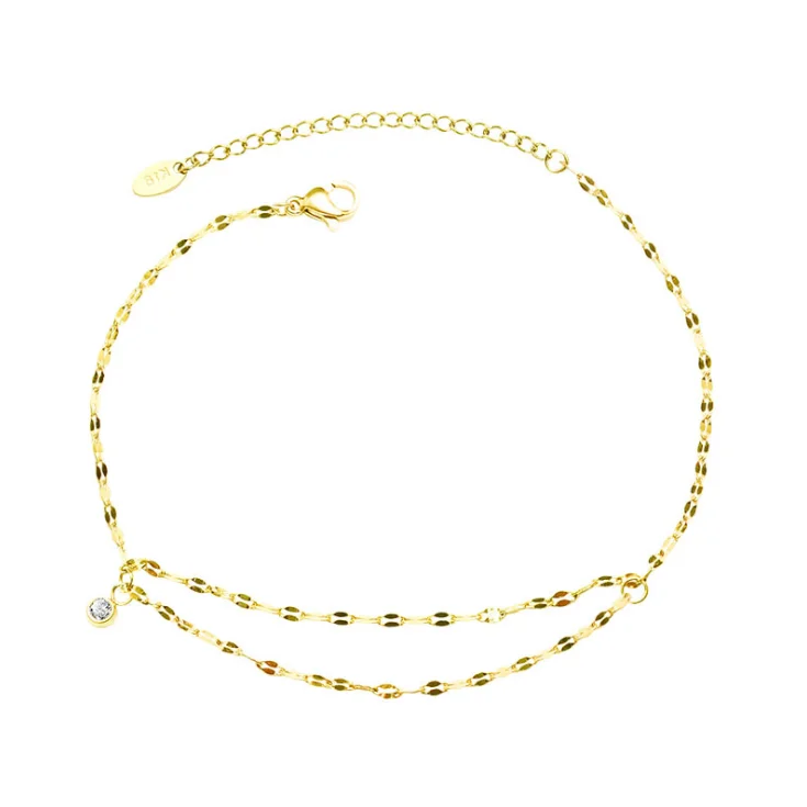 
Wholesale Stainless Steel Simple Bling CZ Diamond Chain Women Anklets Foot Jewelry 