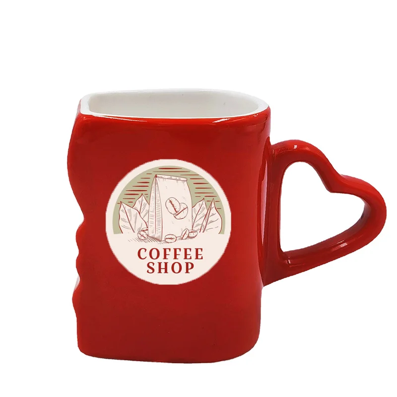 GZYSL Custom Design Ceramic Heart-Shaped Couple Mug Set Kissing Handle for Valentines Day Husband and Wife Gifts with Box