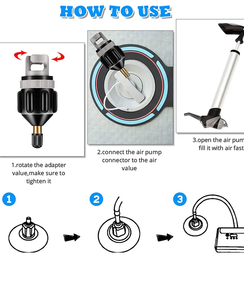 Inflatable Boat dock Air Valve Adaptor  Adapter Sup Board Stand Up Paddle Board Kayak Canoe Raft Rubber Boat Fish Boat Accessory