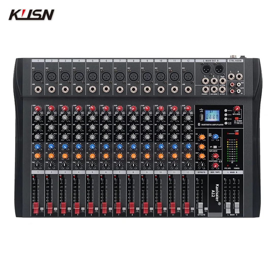 12 Channel Professional Digital Mixer DJ Audio Mixing Console Sound Mixer Console with DSP Bluetooth MP3 USB