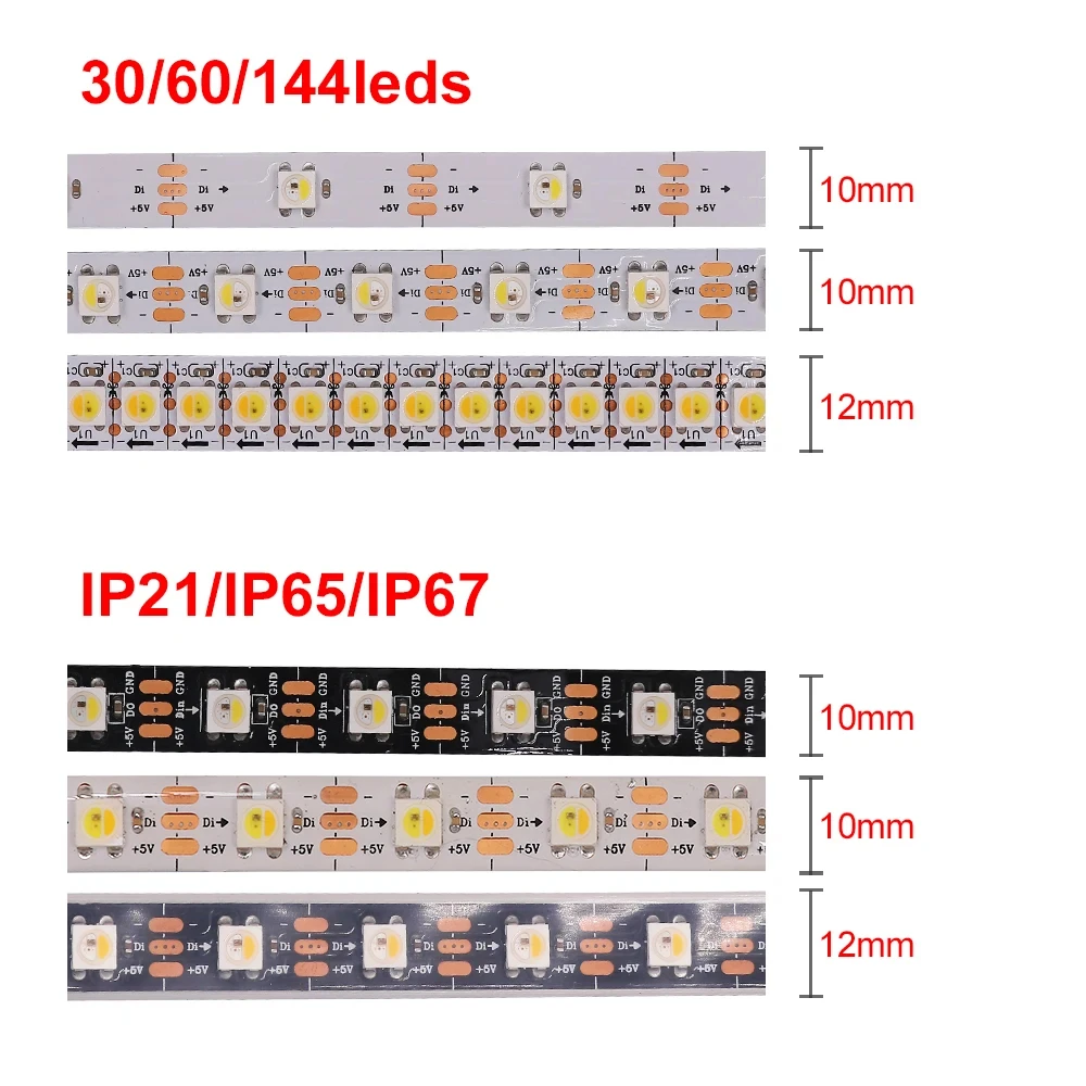 DC 5V SK6812 smart Led Strip RGBW  RGBNW 4 in 1 Similar WS2812B 30Leds/Pixels/m Individual Addressable IC Led Light