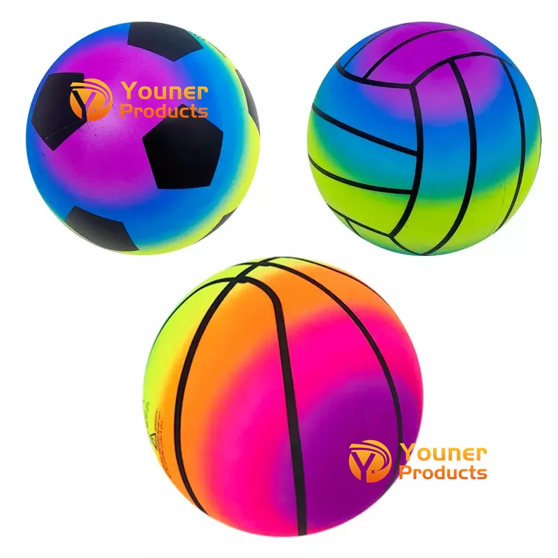 Colorful PVC 15cm Playground High Bounce Rainbow Beach Ball Volleyball Football Inflatable Sports Toy Balls For Kids