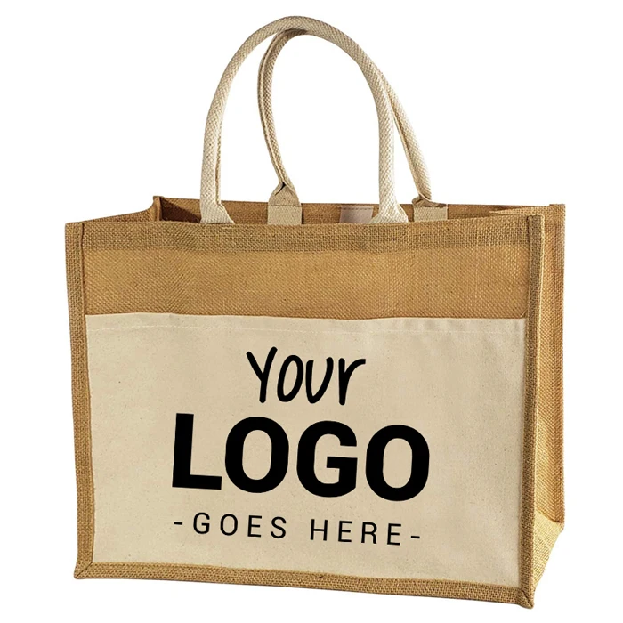 Wholesale Eco Friendly Natural Burlap Hessian Shopper Jute Shopping Tote Beach Bag with Custom Printed LOGO