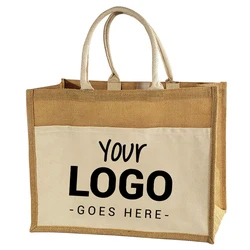 Wholesale Eco Friendly Natural Burlap Hessian Shopper Jute Shopping Tote Beach Bag with Custom Printed LOGO