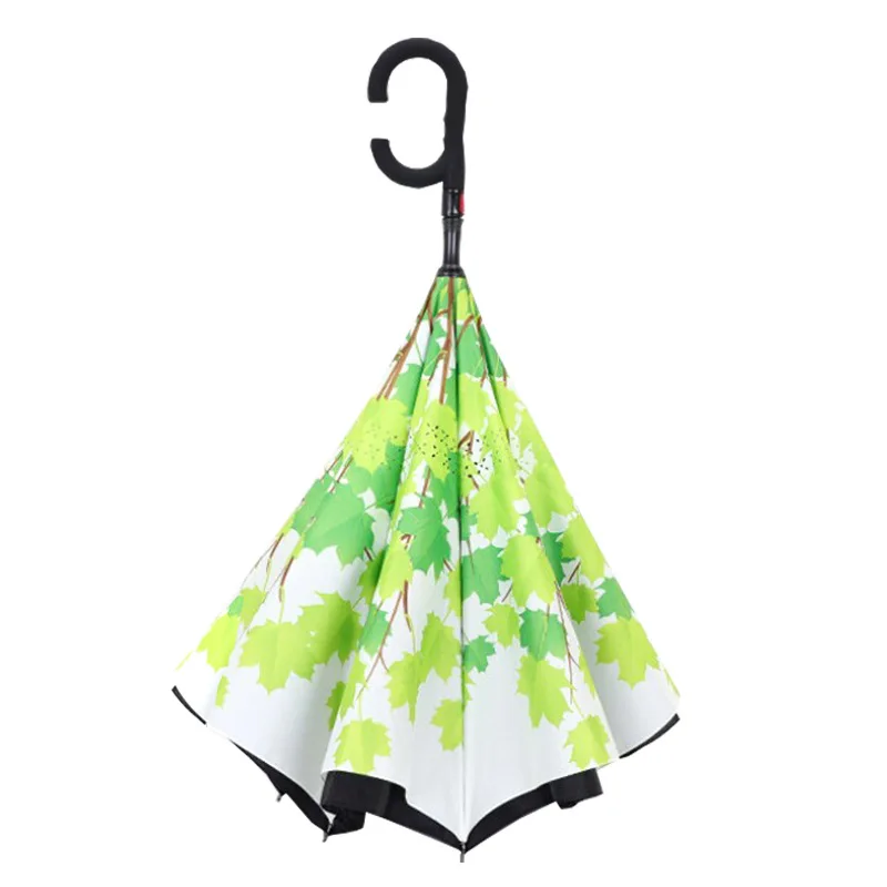 New design automatic custom umbrella with logo prints double-deck C-Handle Inverted umbrella