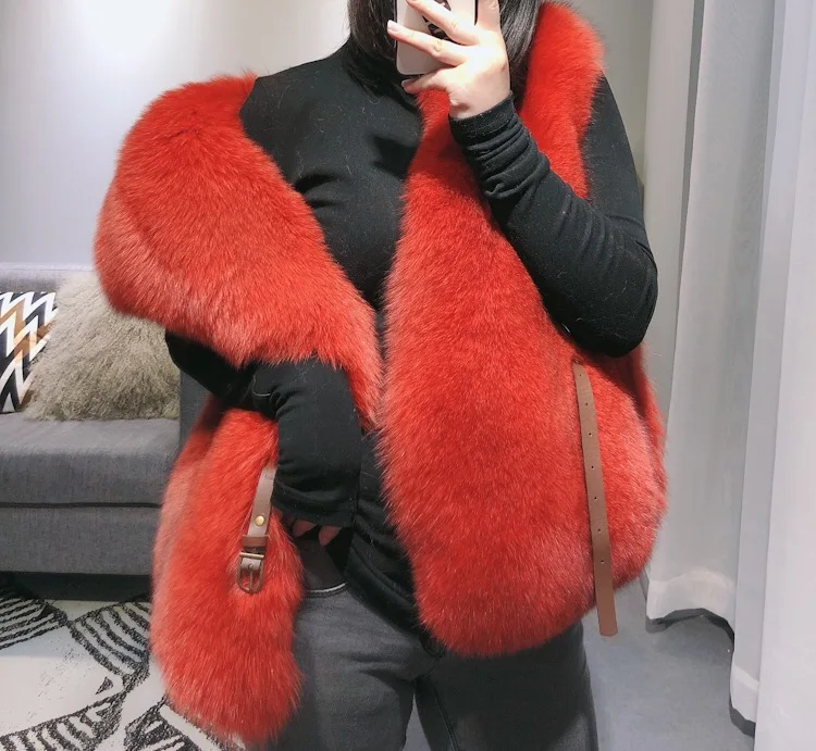 Luxury Multi Color Whole Fox Fur Handmade Genuine Fox Fur Gilet Vest High Street Women High End Fox Fur Vest
