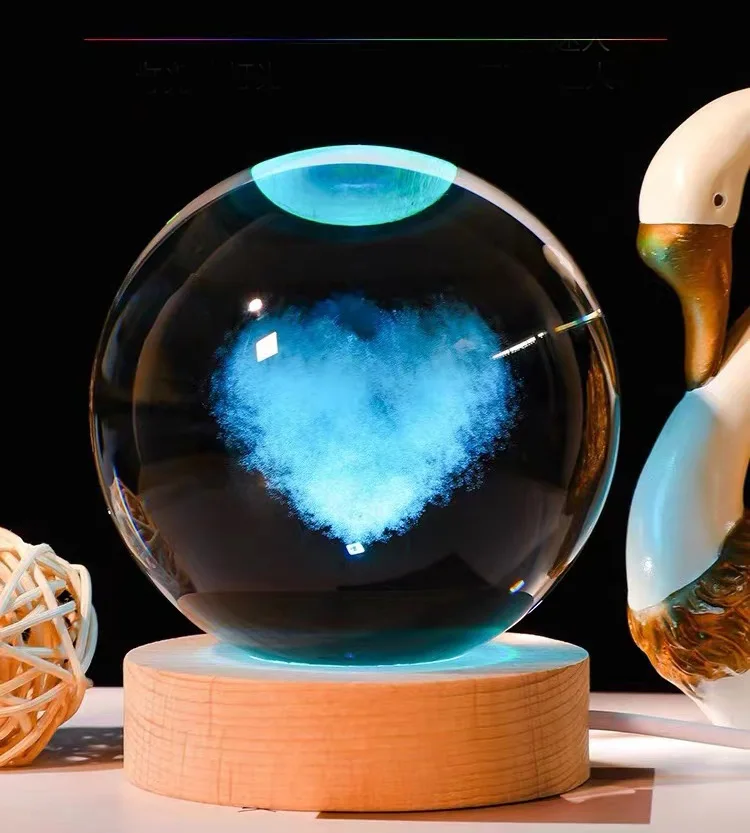 6cm 8cm 3D Crystal Ball Crystal Moon Planet Night Light Galaxy Crystal Ball Table Lamp With Full Colors Charging Touch Base