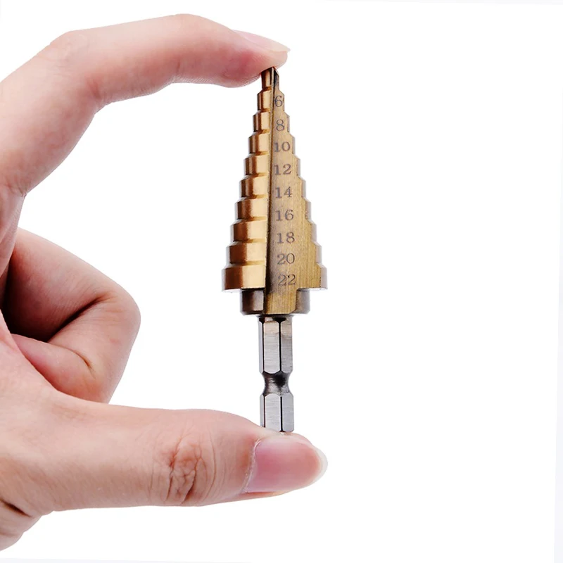 
HSS Titanium Coated Step Drill Bit Drilling Tools Metal High Speed Steel Wood Hole Cutter Cone Drill 