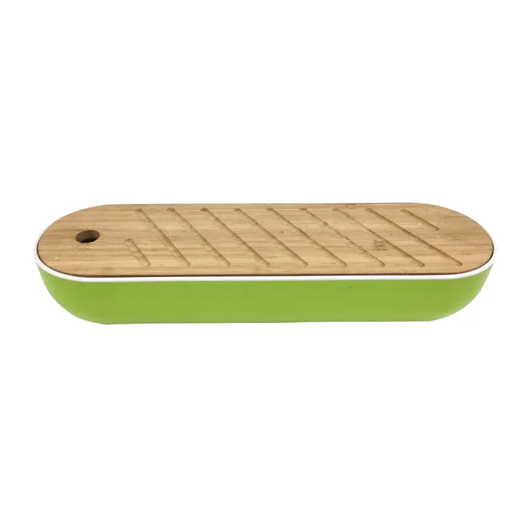 Two-Tone Color Kitchen Accessories Container Plastic PS Storage Chopping Bread Baguette Box With Bamboo Cutting Board Lid