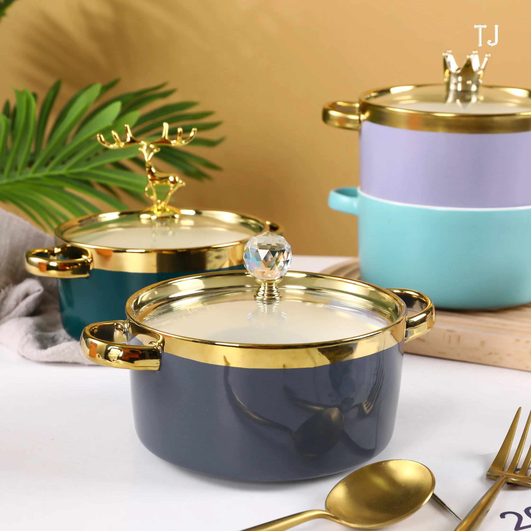 Light Luxury Net Red Models Noodle Bowl High Capacity Soup Bowl With Lid With Double Handle Modern Tureen