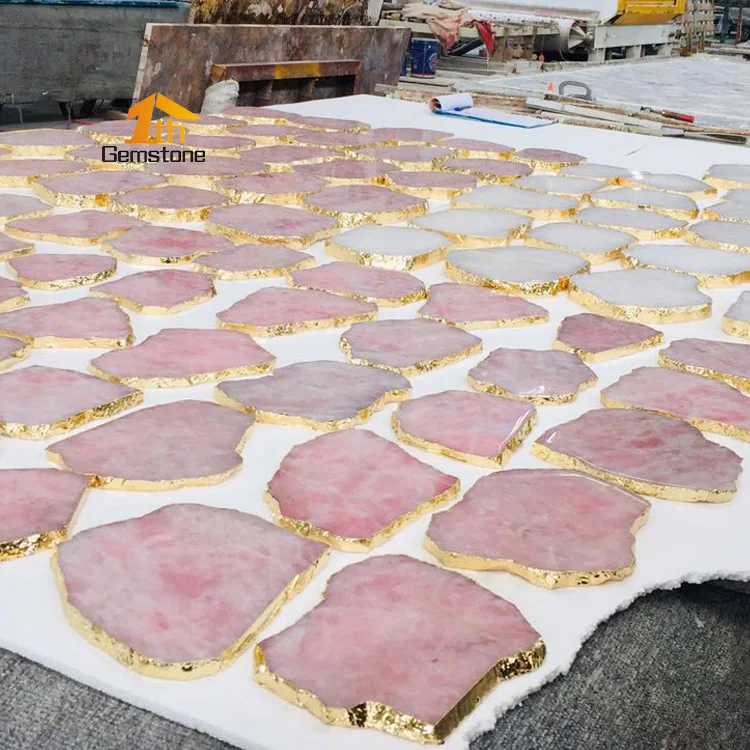 Decor White Quartz Agate Cheese Board Platter Tray with Gold Plated Trims Rims and Edges for Table