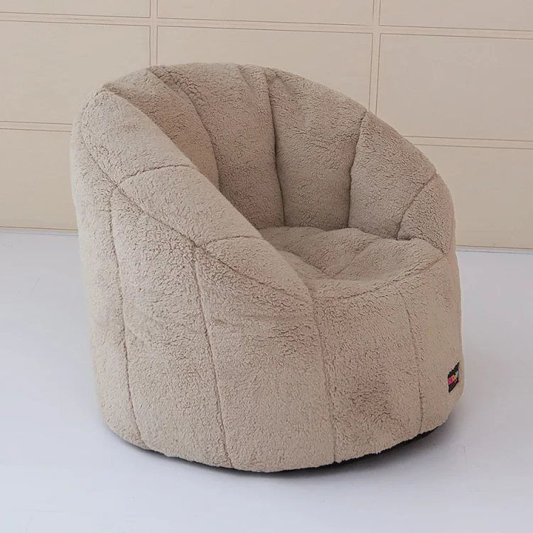 Living Room General Use Beige Fleece Morocco Seat Chair Customize Indoor Bean Bag Sofa