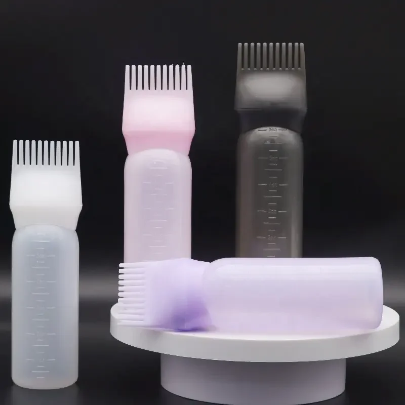 6oz Refillable Plastic Bottle Applicator Comb Salon Use-Essential Hair Styling Tool Hair Dye Oil Dispensing Customizable Logo