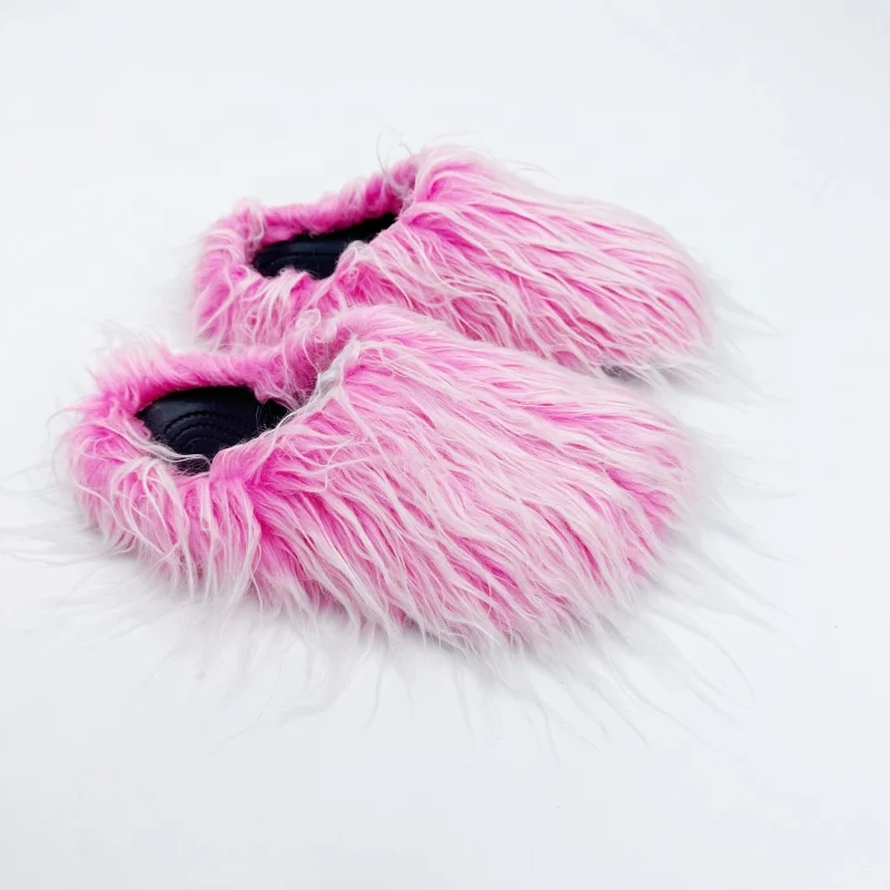2024 Hot Sale Fuzzy Slippers Solid Color Chic Cozy Commuting Slippers Big Size Fashion Women Closed Toe Fur Slipper