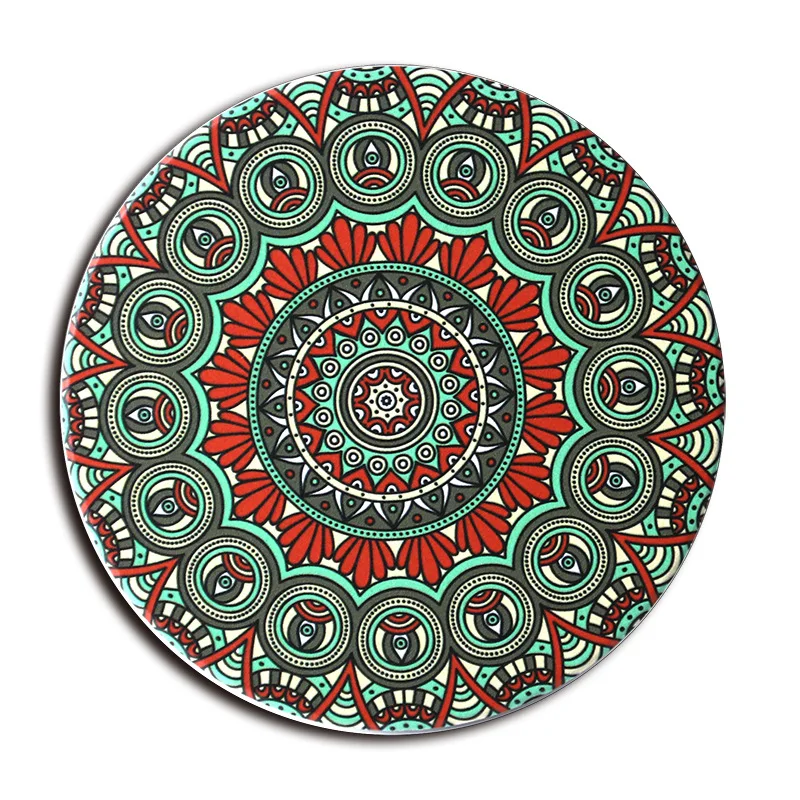 Wholesale  ceramic absorbent coaster mandala pattern cork non-slip  coaster for cup