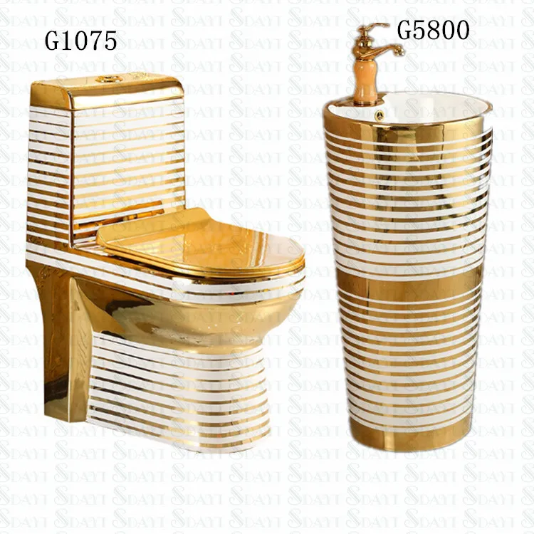 Sanitary Ware Bathroom Golden Toilet Basin Ceramic One Piece Gold Color Wc