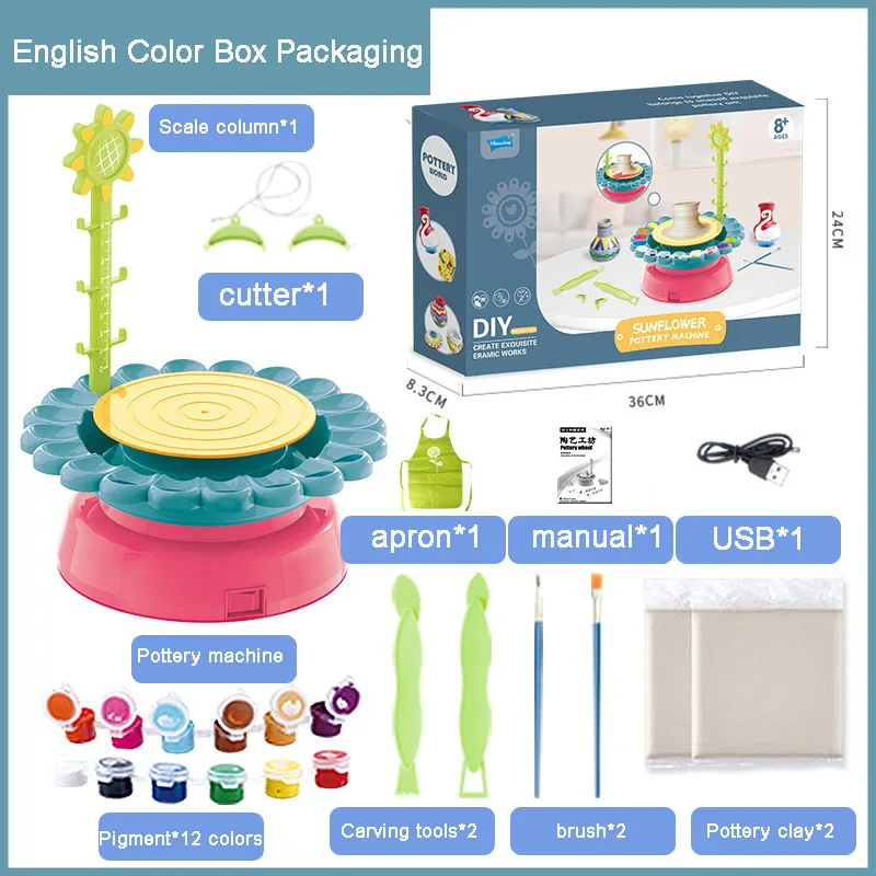 DIY Educational Toys Kids Automatic Pottery Clay Drawing Toy Child Pottery Wheel For Clay Machine Painting Play Clay Pottery Toy