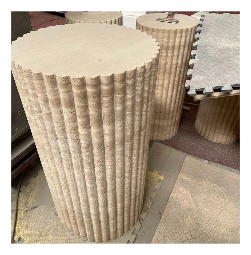 Wholesale Price  Turkish White Beige Travertine Stone Plinth Coffee Table Stone Pedestal Column Stand Display Side Table
