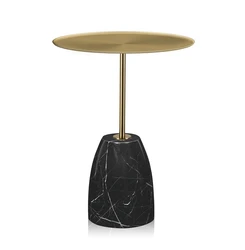 round sofa table black plated SS top Black Nero Margiua natural marble block base mini sofa side table