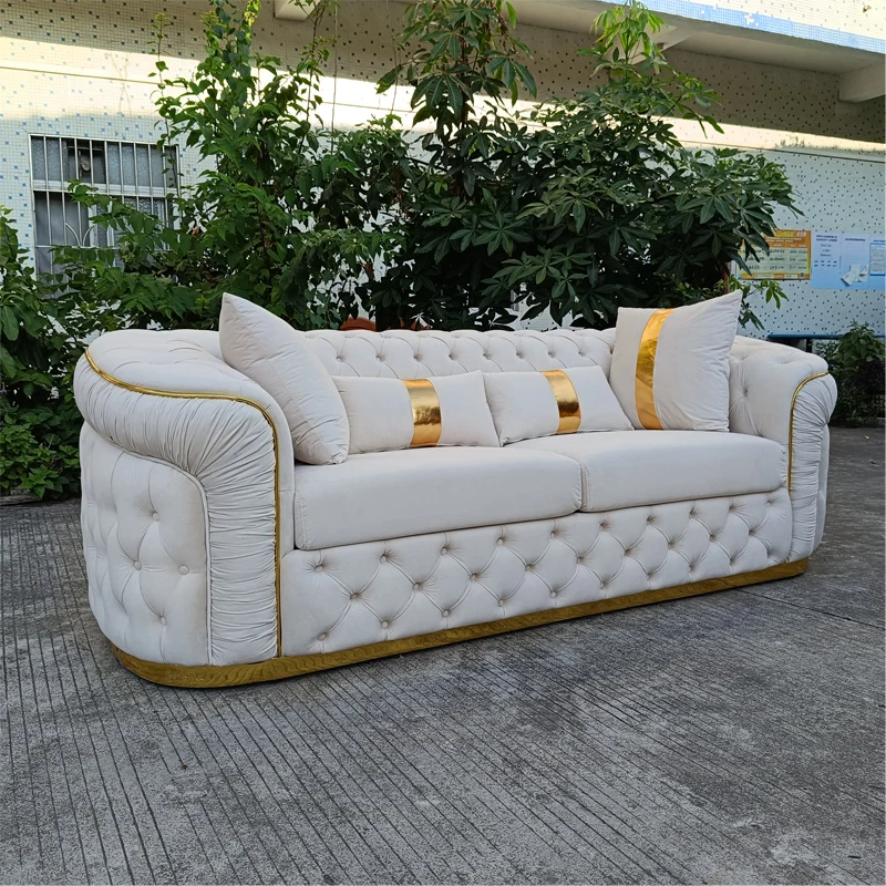 Custom modern luxury velvet chesterfield sample couch  corner  sofa set design furniture  for living room ready to ship