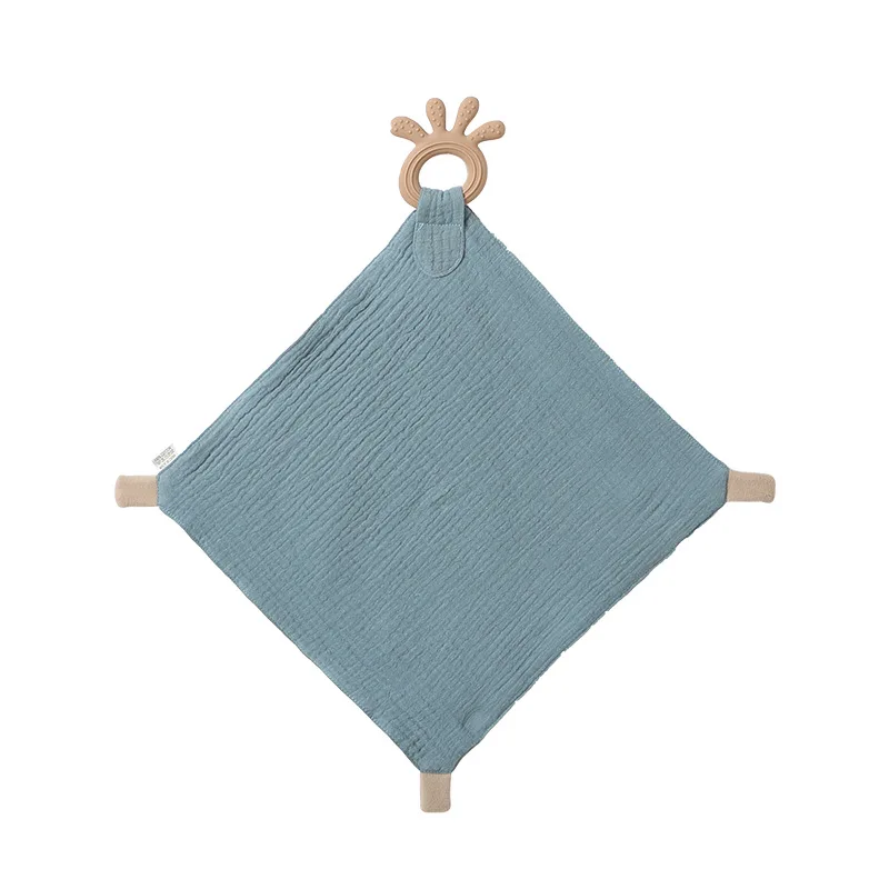 Newborn Blanket Silicone Teether Ring Soothe Appease Towel Bibs Sleeping Dolls Muslin Cotton Comforter And Teething Set