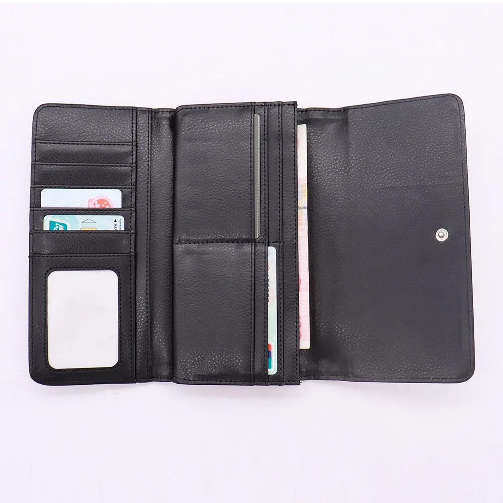 Custom Designer PU Leather Purse with Many Bags Stitching Style Fashion Unisex Long Wallet with Zipper and Fold Closure