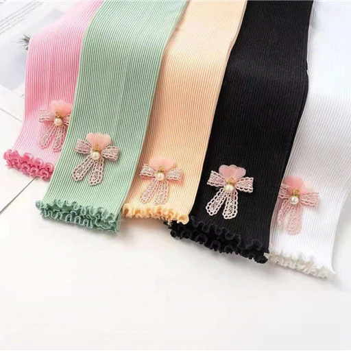 
Different colors beautiful girl leggings nylon lace sticky bowknot kids pantyhose children tights pantyhose 