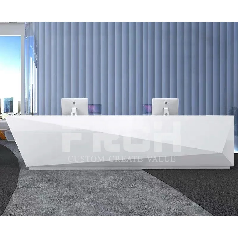 Wholesale Custom Made High Glossy Wooden Reception Desk Modern White Reception Counter