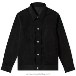 OEM Custom square collar 2 front pockets goat suede leather jacket for men