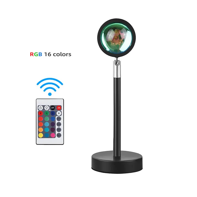 Drop Shipping Quickly delivery Sunset Projector Lamp 16 colors RGBW with remote control Aluminum for Live video or take photos