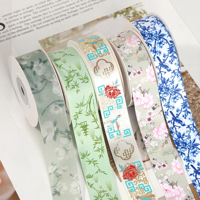 Heat Transfer Printing chinese style gift satin ribbons for flowers