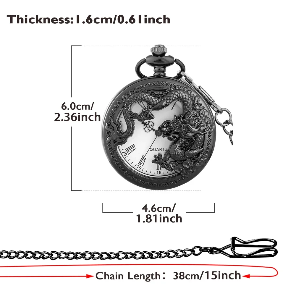 Antique Dragon Embossed Quartz Pocket Watch for Men Necklace Pendant Clock Pocket Watches men Jewelry Gift Christmas gifts