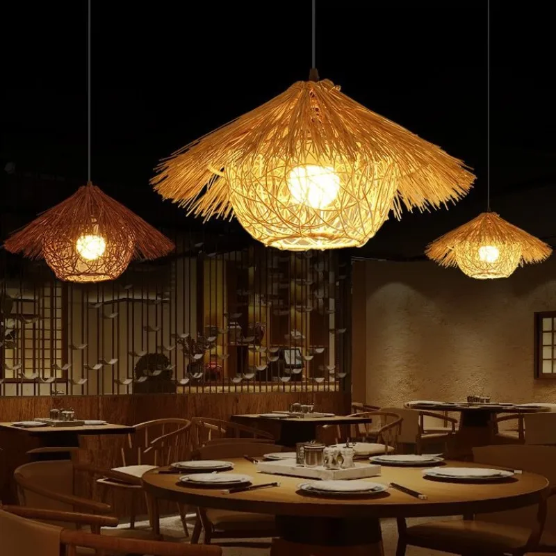 New Chinese Style Bamboo Hat Lamp - Traditional Ceiling Light for Restaurant, Guest House, and Hot Pot Dining