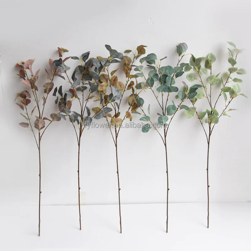 Factory wholesale decorative plant 3D printing silk eucalyptus leaves spray fake eucalyptus leaf stem for home door decoration