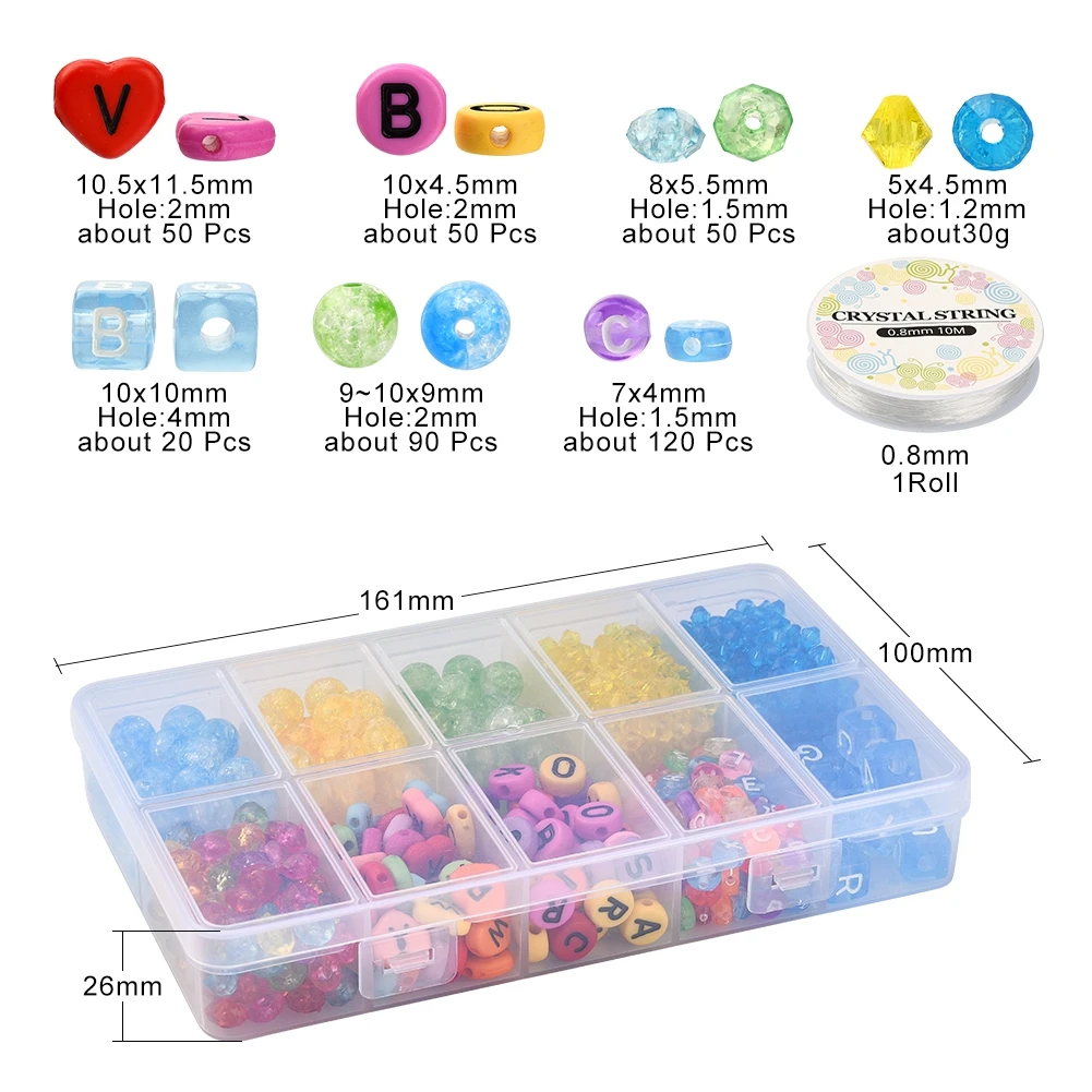 Pandahall Horizontal Hole Mixed Letters Elastic Crystal Thread Transparent & Opaque Acrylic Beads