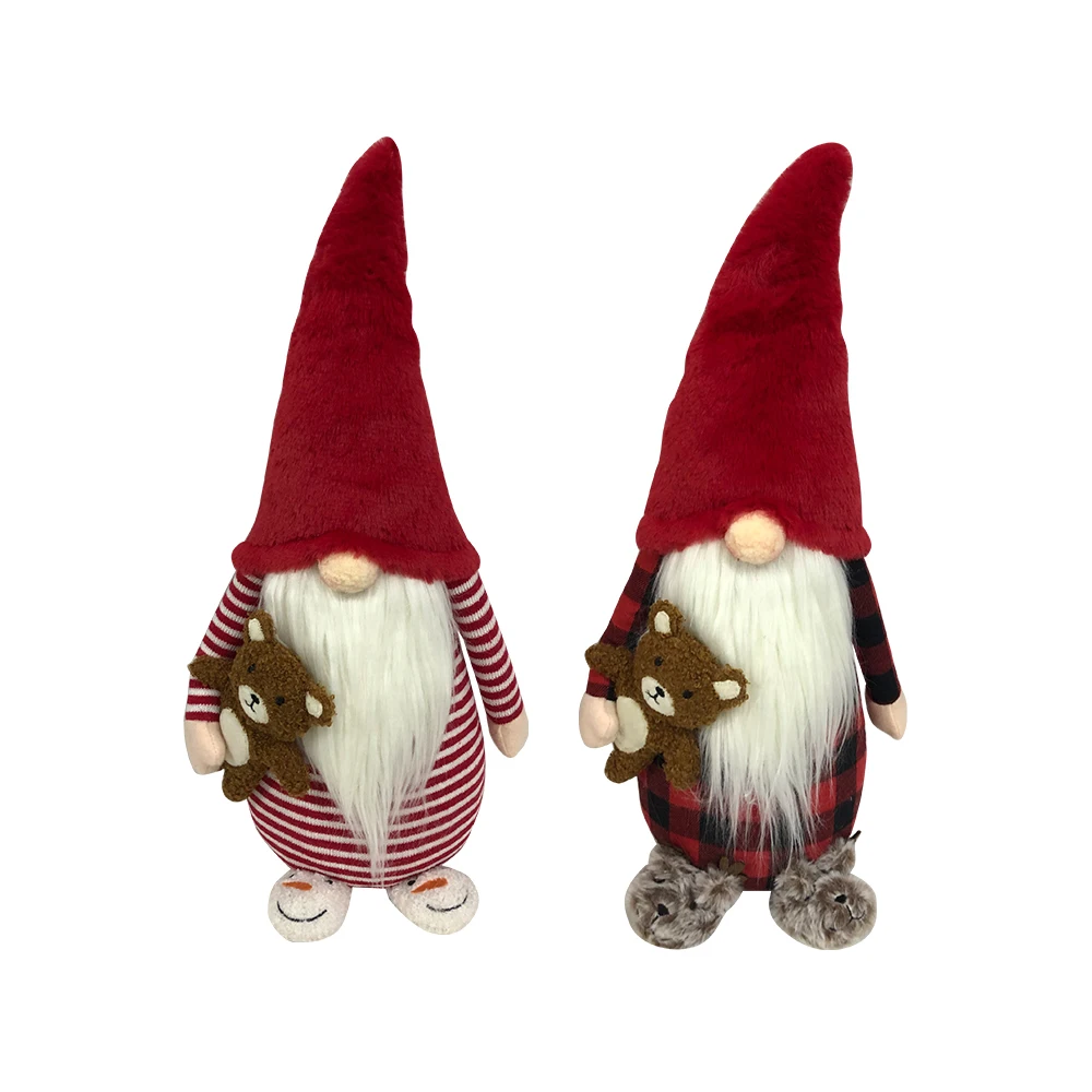 BSCI Passed Christmas Gnome Doll Holding Bear 2024 Xmas Tree Decoration Ornaments Swedish Tomte Plush Gnome Stuffed Toy