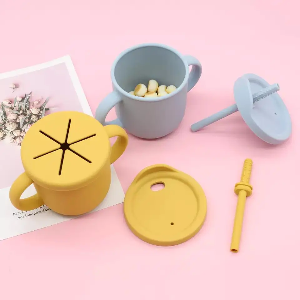Spill Proof Sublimation Kids Snack Catcher silicone food grade Toddler Drink Container Bowl In One Cup Baby Silicone Snack Cup