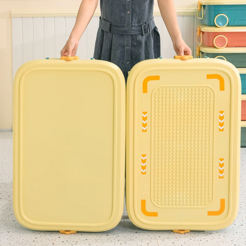 Top Selling Plastic Storage Box for Clothes Toys Snacks Storage Container With Lid  Wheel Building Blocks