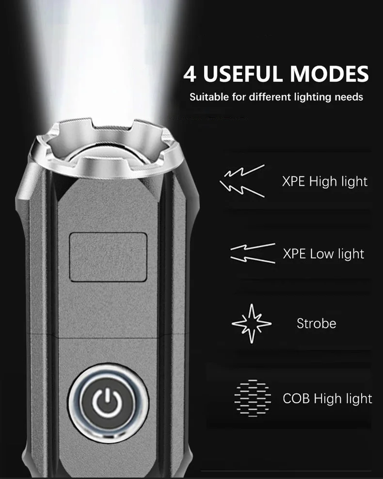 Newest Strong Powerful  Portable Flashlight wtih LED COB Slide USB Rechargeable Zoomable Tactical Flashlights
